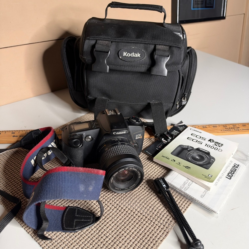 Canon EOS Rebel G 35mm SLR Film Camera Kit with 35-80mm Lens Kodak Bag Tripod